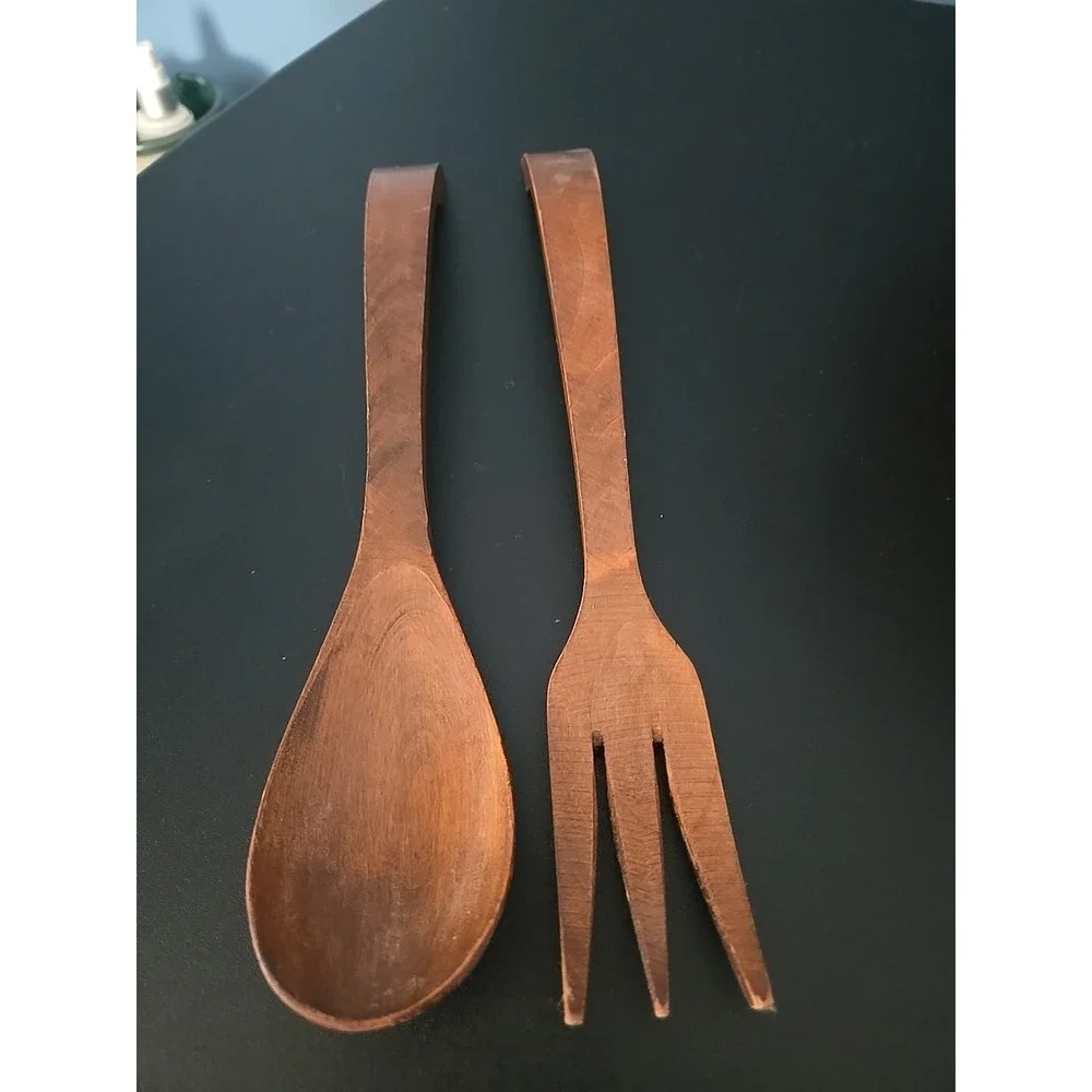 Vintage Goodwood Genuine‎ Teak Wood Salad Bowl  Utensils Set Of  7 Thailand